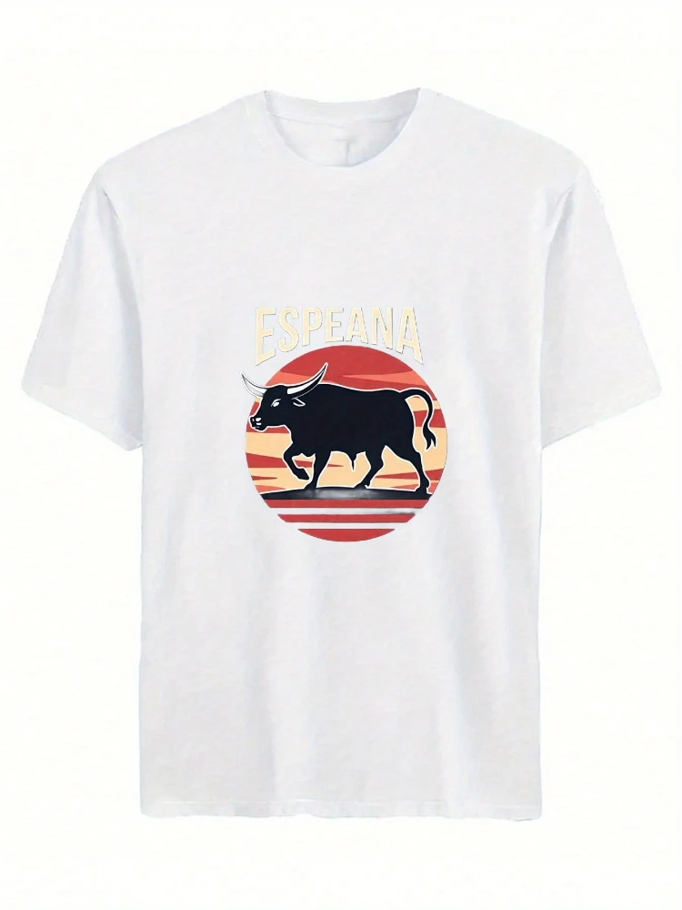 Spanish Bull&Spanish Flag Vintage Bullfighting Design-100% cotton summer casual O-neck short sleeve printed men's T-shirt.