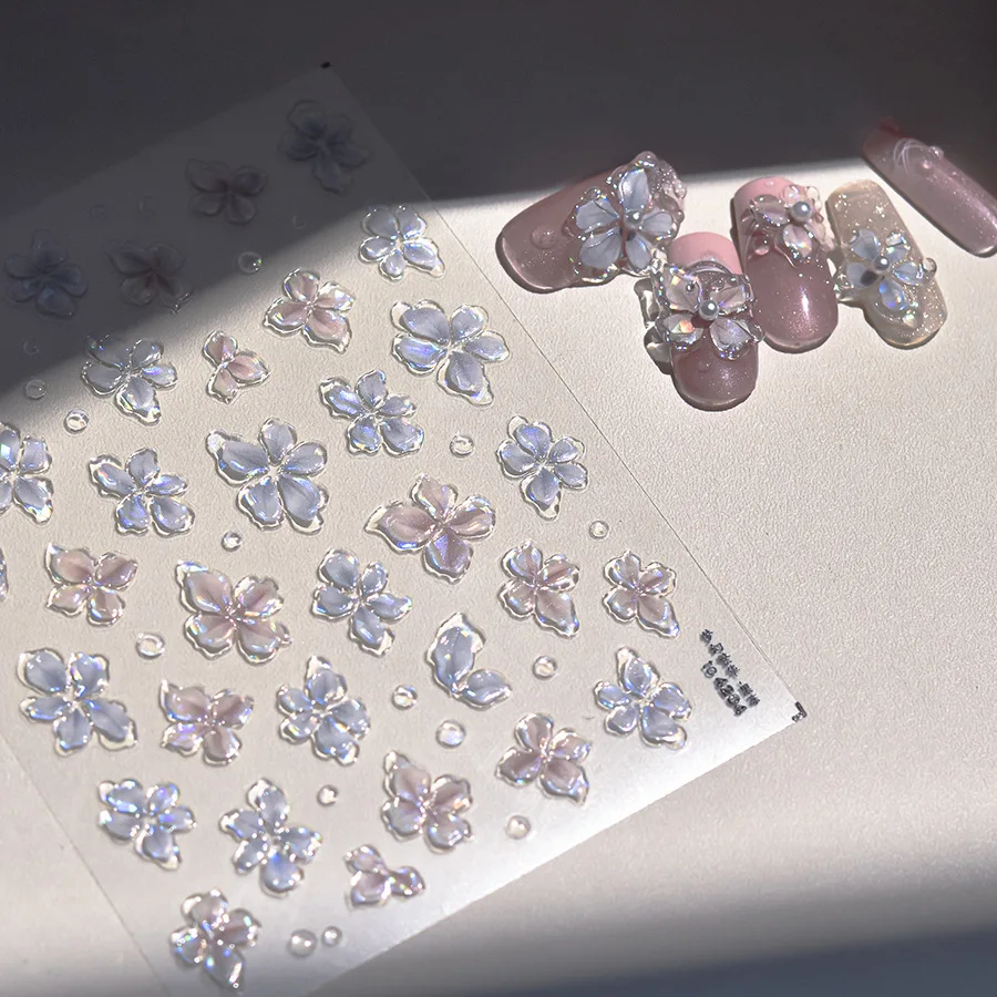 -Jelly Flower- Dreamy Grace 3D Shiny Blossom Sticker Fancy Shellpiece Jelly Contour Flower Decals Self Adhesive Nail Sticker 404