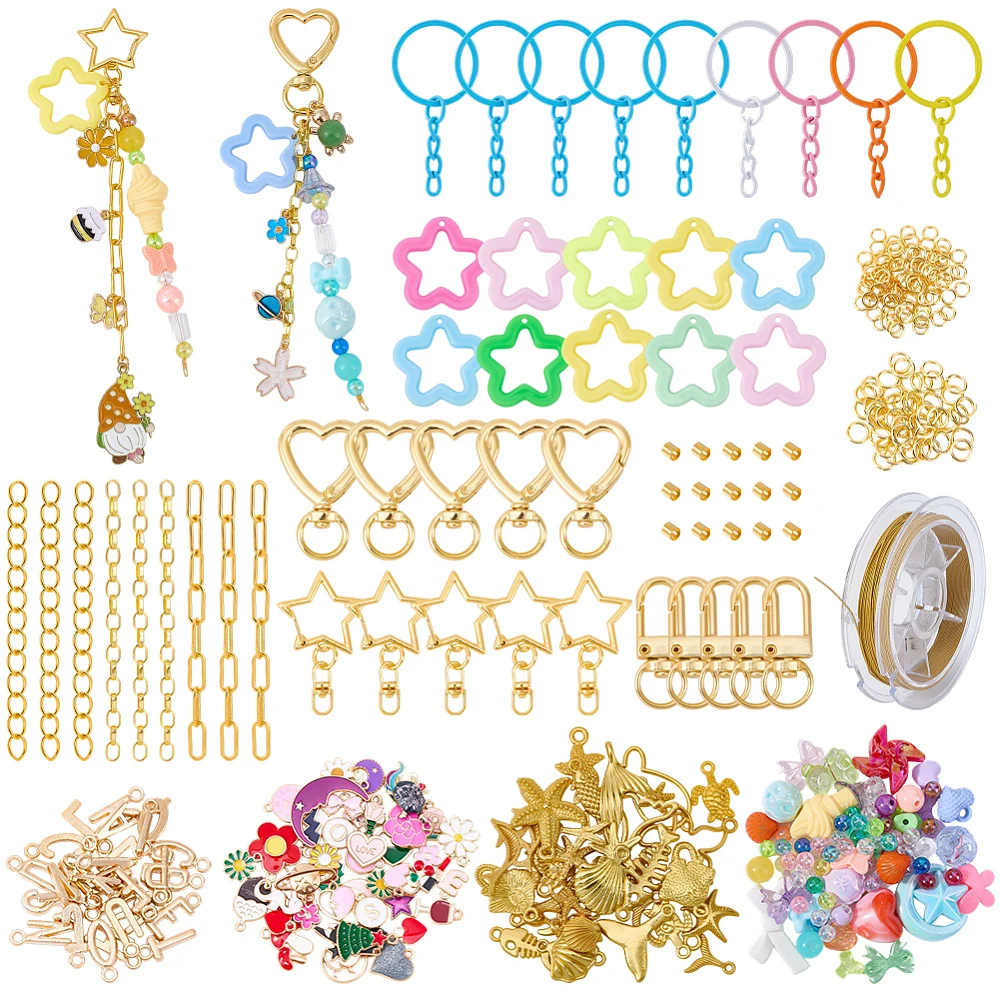 406Pcs Keychain Extender Kit with 10M Wire Letter Flower Ocean Sea Charms Acrylic Colorful Bow Round Beads Extender Chain