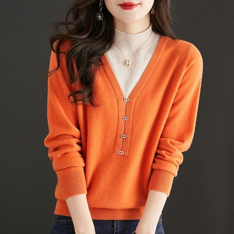 Women's Autumn Winter Turtleneck Pullover Solid Rivet Screw Thread Long Sleeve Sweater Knitted Undershirt Casual Elegant Tops