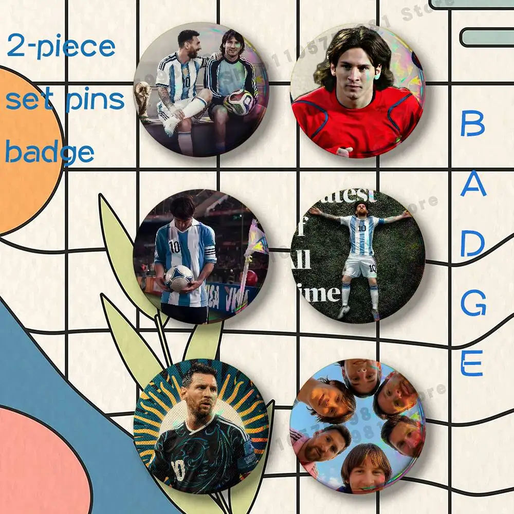 L-Lionel M-Messi Football King Brooches for Backpack Accessories 25 32 44 58 75mm Round 2-piece set Free Mix