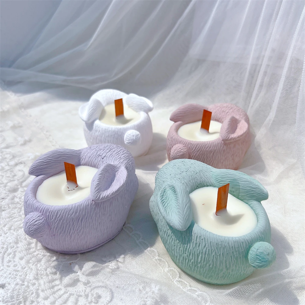 

Easter Bunny Cement Candle Jar Molds Cute Rabbit Candle Holder Silicone Mold Plaster Concrete Hollow Candle Holder Mould
