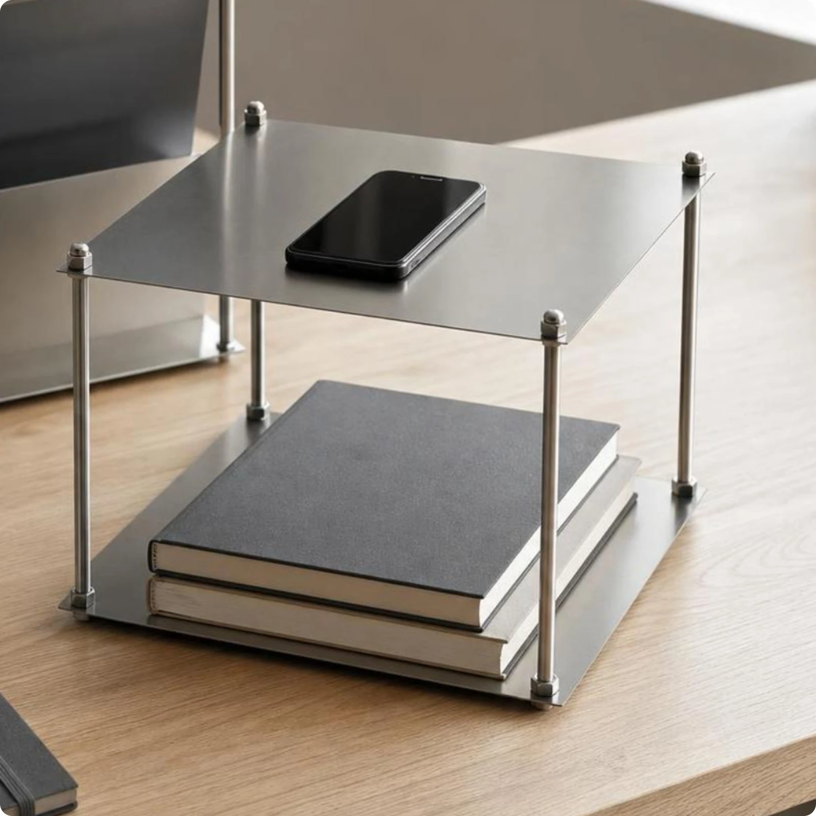 Modular Side Storage Rack Minimalist Stainless Steel Side Table Shelf Brushed Furniture Contemporary for Minimalists