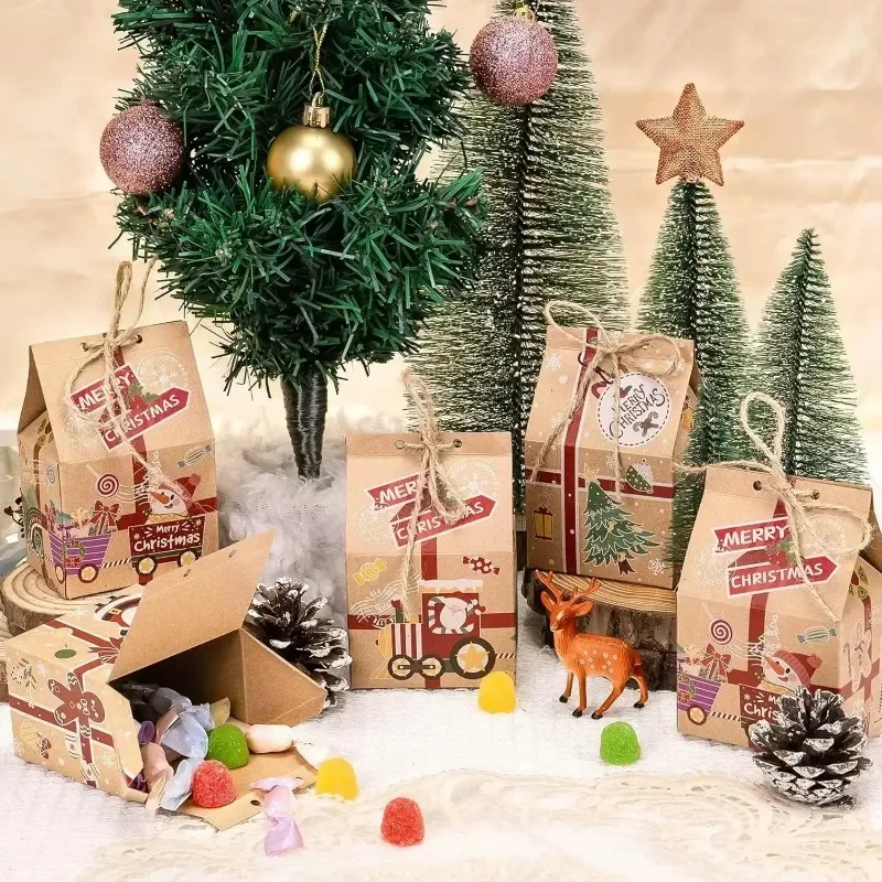 30/1pcs Christmas Candy Gift Box Raft Paper Cookie Snack Packing Bags New Year Gifts Wrapping Bag Xmas Party Home Decoration