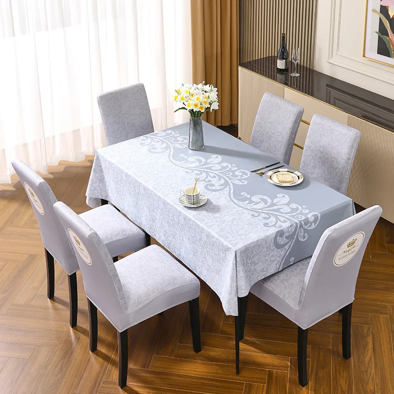 Rectangular Tablecloth & Elastic Chair Cover Set, Household Dining Table Decorative Protector