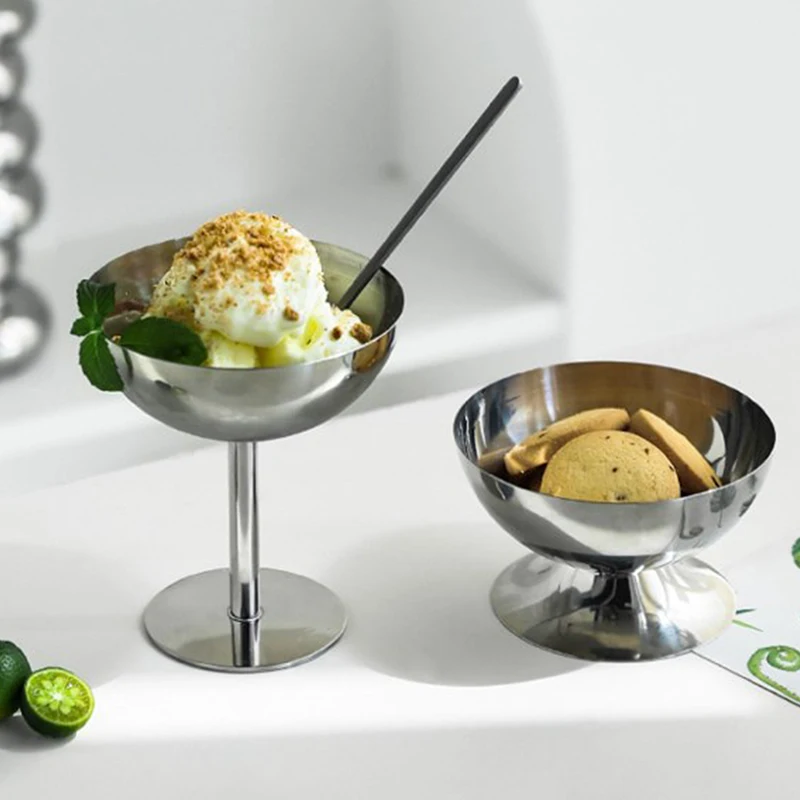 Aço inoxidável Cálice Copa, Sorvete Sobremesa Saladeira, Prato de frutas, Snack Dish, KTV Bar Suprimentos, Novo, 2024