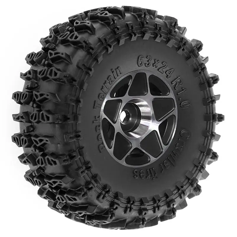 FBIL-4Pcs 63Mm 1.0 Inch Metal Beadlock Wheel Tire Set For 1/18 1/24 RC Crawler Car TRX4M SCX24 AX24 FCX24 Upgrade Part