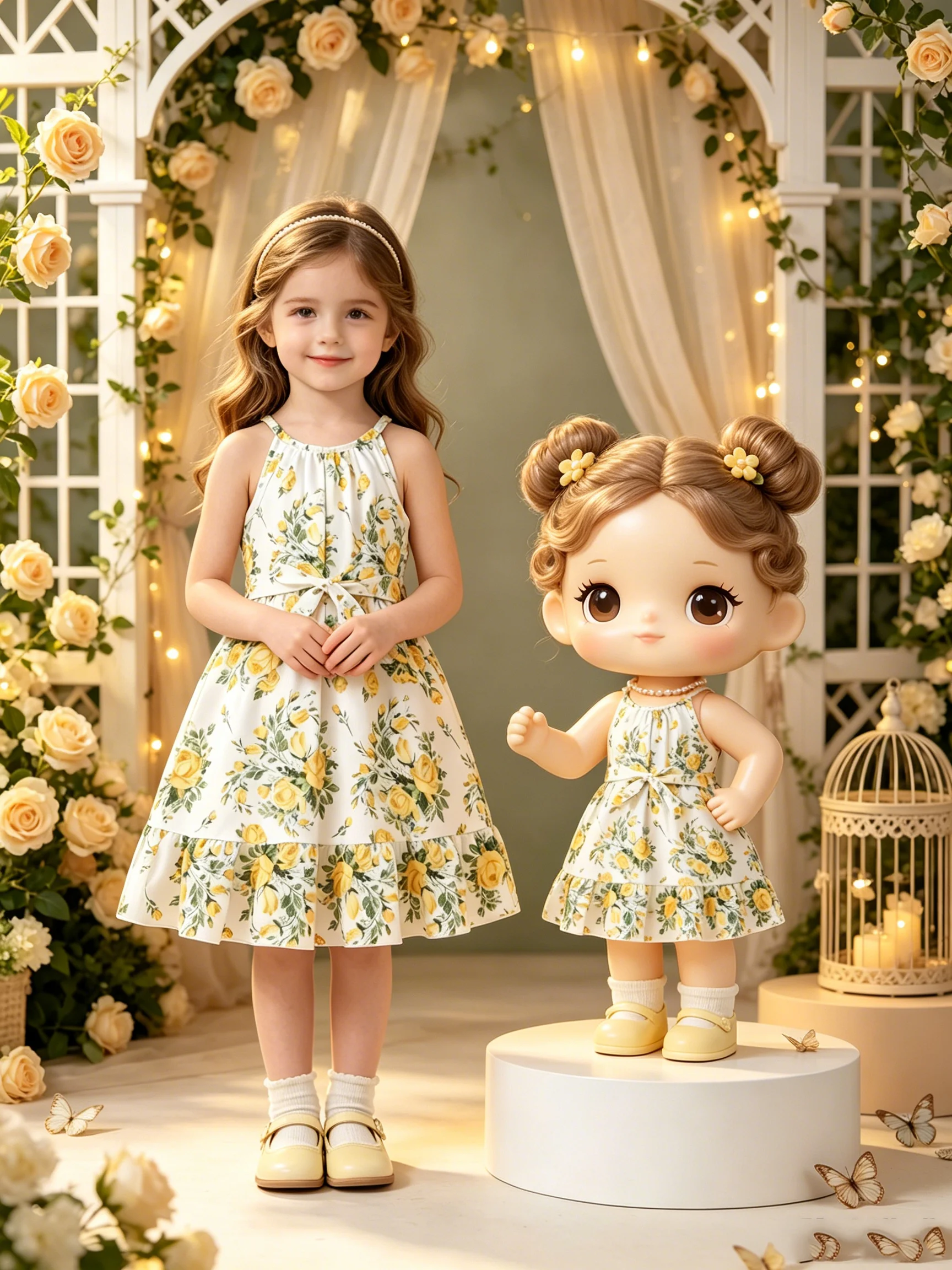Girls Flower Print Casual Dress Comfortable round Neck Sleeveless Skirt with Tie Waist Mid-Length Skirt for Children