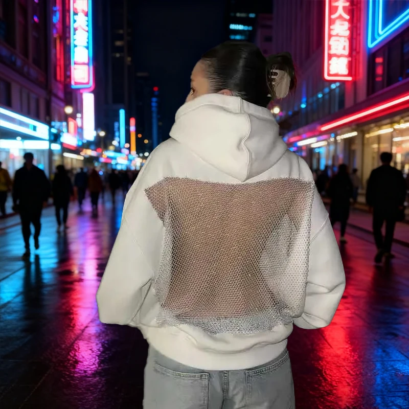 

Gothic Sexy Hollow Mesh Hoodie Y2K Clothes Womens Fashion Skateboard Translucent Pullover Sweatshirt Casual Long Sleeves Jacket