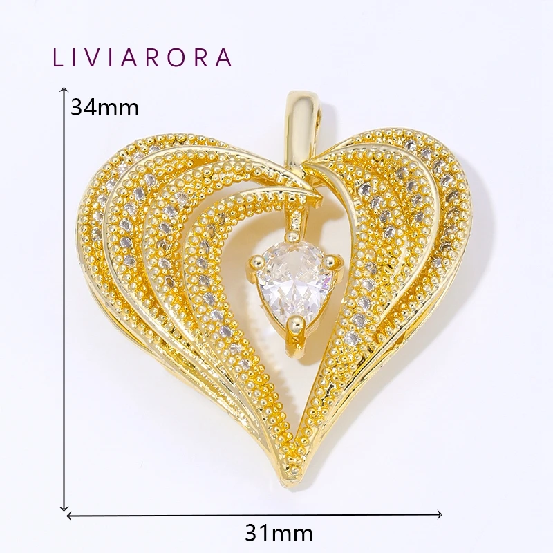 18K Gold Plate Heart Pendant For Jewelry Making Brass With Zircon Hollow Heart Charms DIY Fashion Necklace Making Supplies