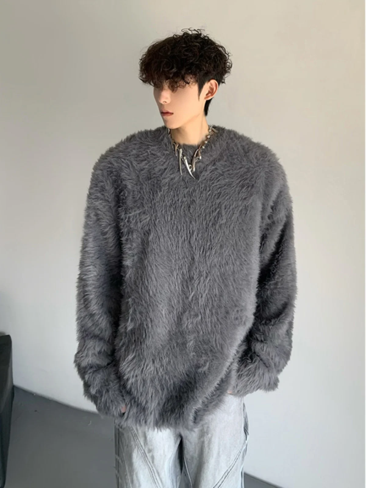 

Men's Thiened Loose Fit round Ne Knitted Sweater Simulated Mink Winter Warm Lazy Faion Casual Soft Comfortable Knitwear