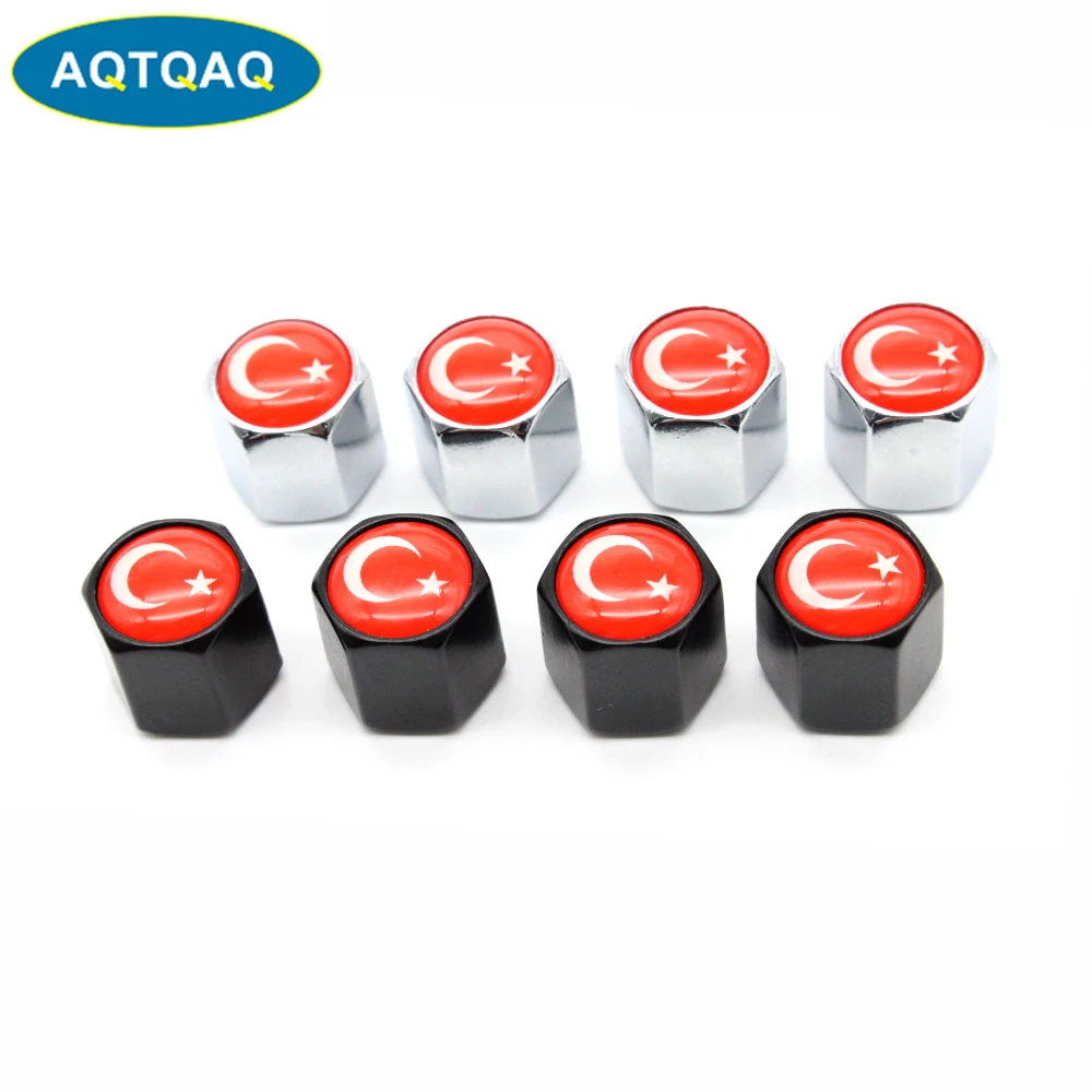 4 Pcs/Set Car Styling Zinc Alloy Turkey flag Style Car Tire Valve Caps Wheel Tires Tire Stem Air Cap Airtight Covers