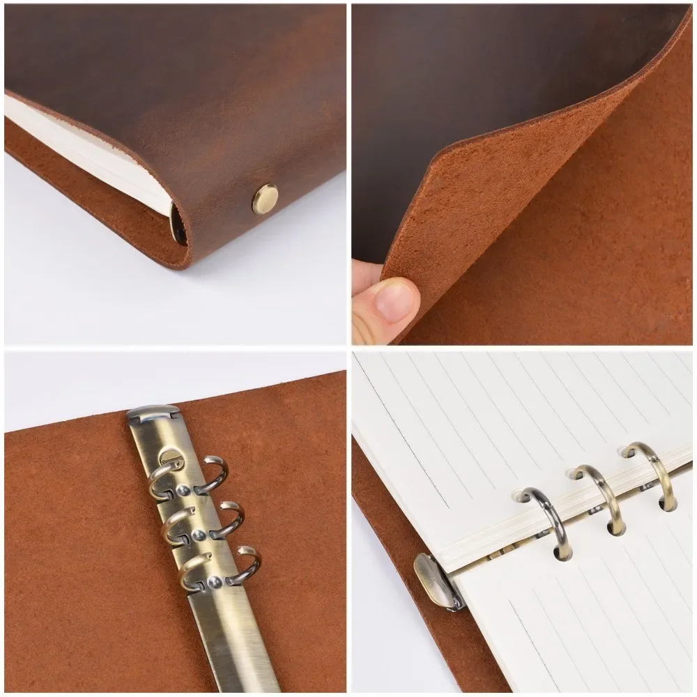 Classic Leather Rings Binder Notebook A5 Genuine Leather Cover Journal Diary Sketchbook Planner Stationery