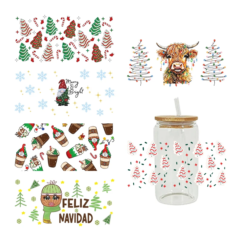 3D UV DTF Transfers Stickers, 16oz Cup Wraps, Merry Christmas Printed for DIY Glass Ceramic Metal Leather Etc D8040