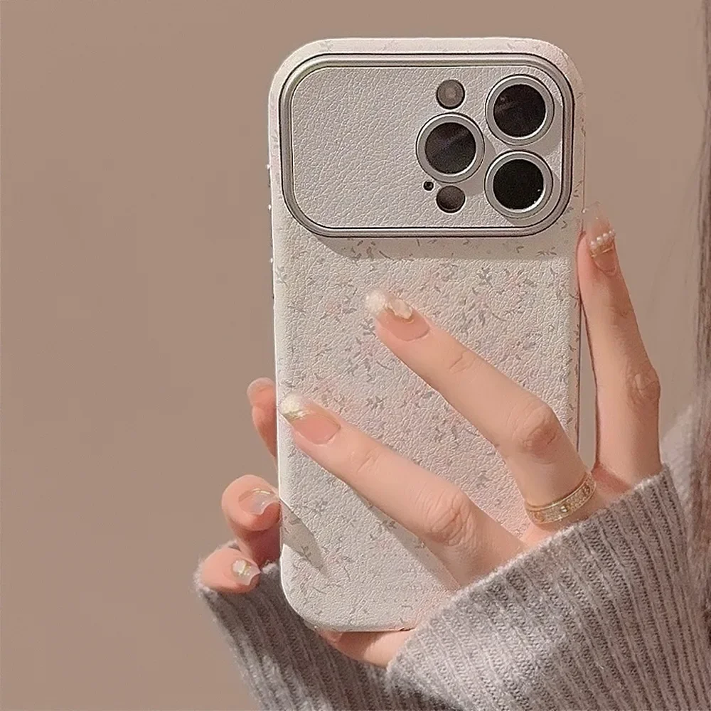 الكورية خمر الزهور الجلود الملمس جراب هاتف آيفون 16 15 14 13 12 11 برو ماكس عدسة واقية للصدمات الغطاء الخلفي