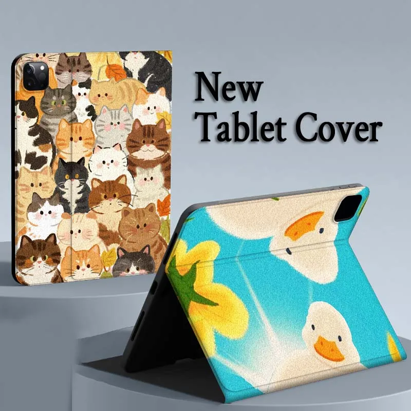

Cute cats and ducks Pattern Case For iPad Air Mini Pro 7 6 5 9.7 11 10.5 12.9 Automatic Sleep/Wake Tablet