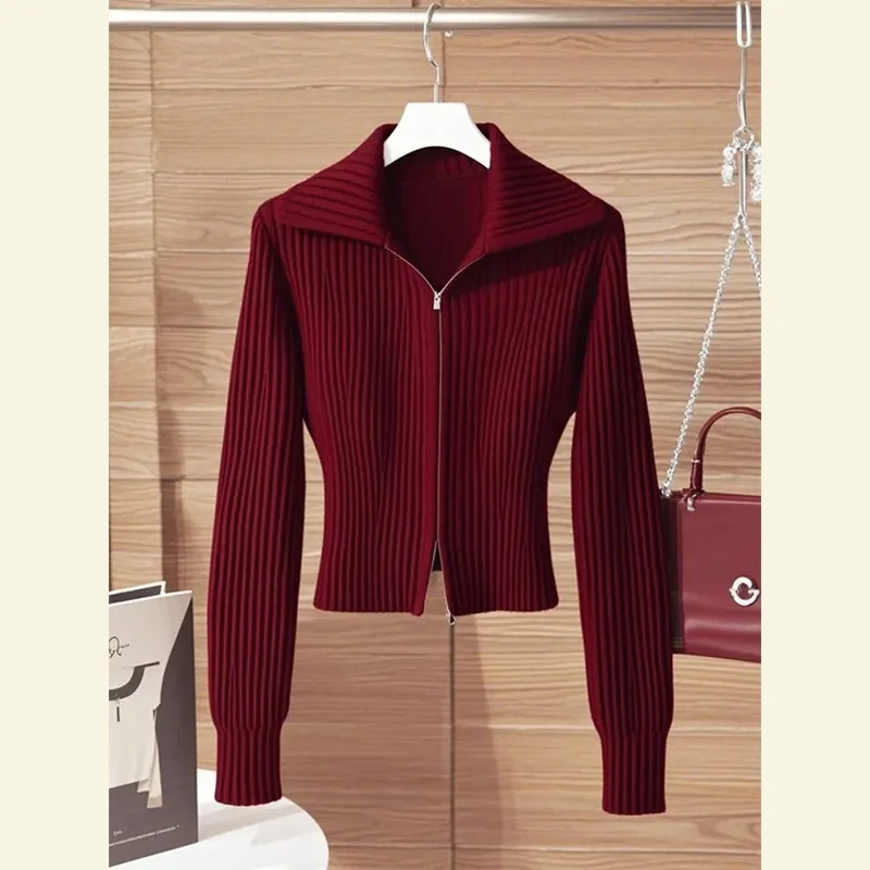 High End Chic Design Zipper Sweater Jacket Women Spring Autumn Long Sleeve Knitted Sweater Coat Female Fashion Short Cardigans