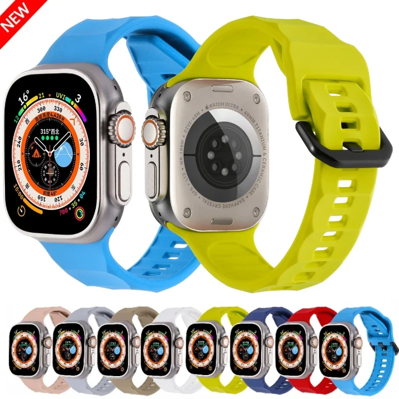 Soft Silicone Band For Apple Watch Ultra band 49mm 10 9 8 7 46mm 45mm Wavy Bracelet Wristband iWatch Series 6 5 4 SE 44mm Correa