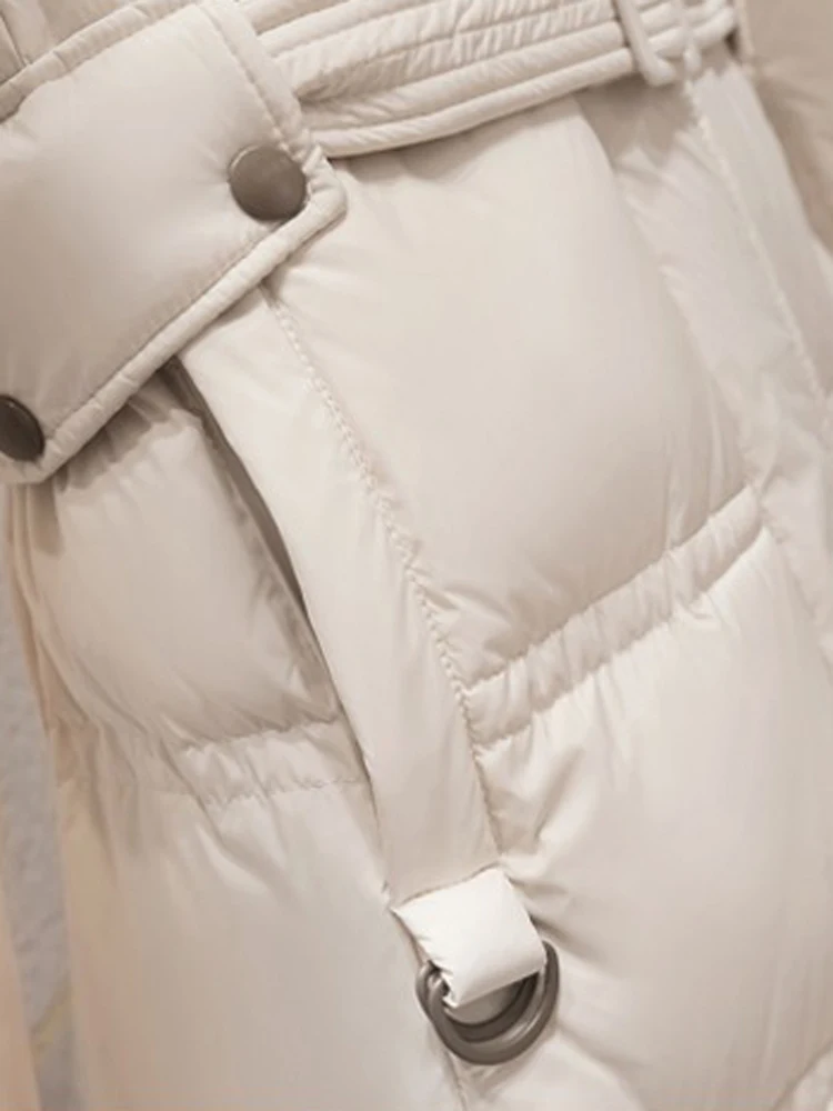 Manteau chaud en coton à capuche pour femme, veste matelassurera mi-longue, veste amincissante coréenne, duvet de canard blanc, mode d'hiver, nouveau, 2023