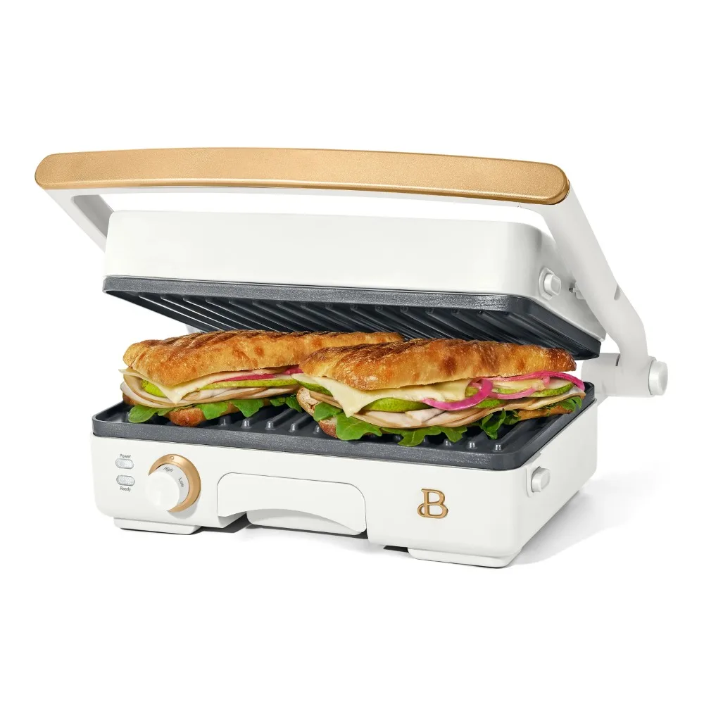 Mooie 2-in-1 Panini Press & Grill, ontbijtmachine, wit glazuur