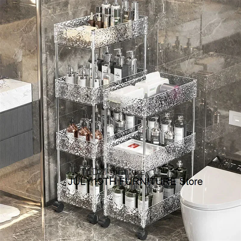 

Nordic Acrylic Bathroom Storage Rack Narrow Side Cabinet Bathroom Toilet Shelf Gap Storage Trolley Floor-standing Organizers