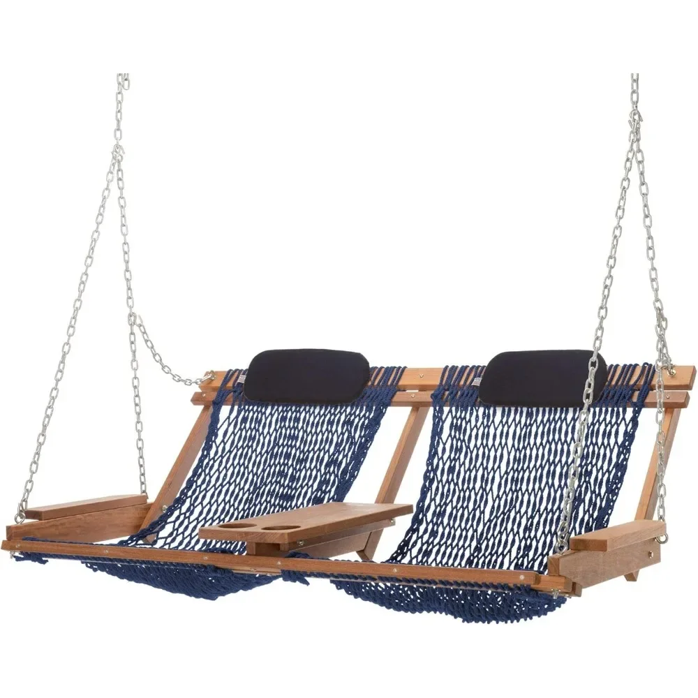 

Cumaru Deluxe Double Porch Swing with Free Navy Pillows, Navy Blue DuraCord…
