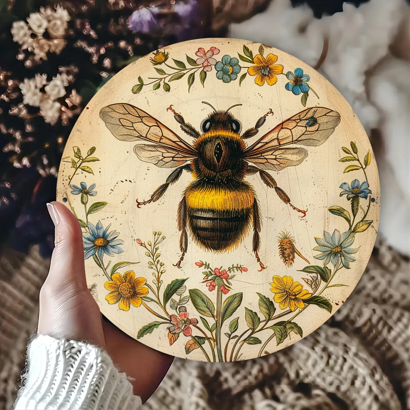 2D Flat - A Vintage Aluminum Sign Featuring a Bee'S Secret Garden, Measuring 8X8 Inches, Perfect for Home, Room, Library