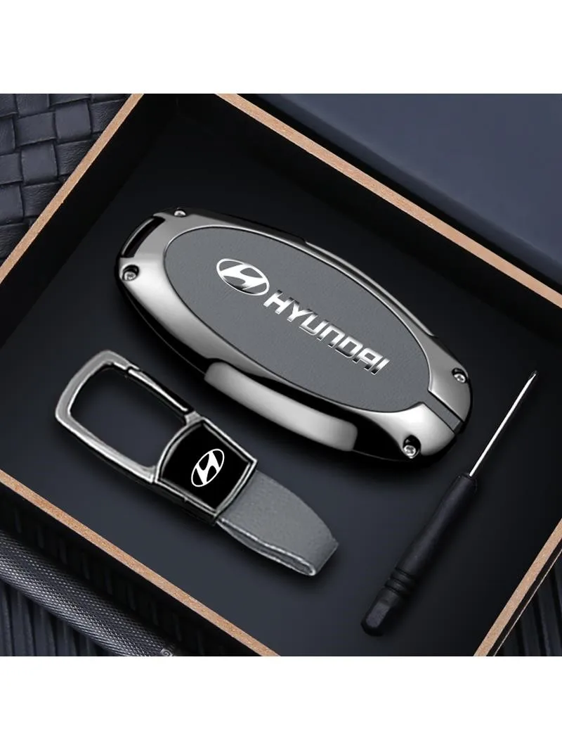 Hochwertige Autoschlüsselhülle aus Zinklegierung und Leder für Hyundai IX35 IX25 Tucson Sonata 9 Elantra Innenraumzubehör.