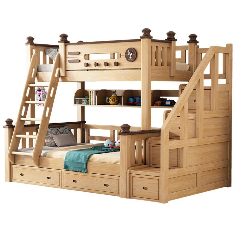 

Beech upper and lower Bunk beds All solid wood high and low beds Small apartment mother and child beds Upper and lower