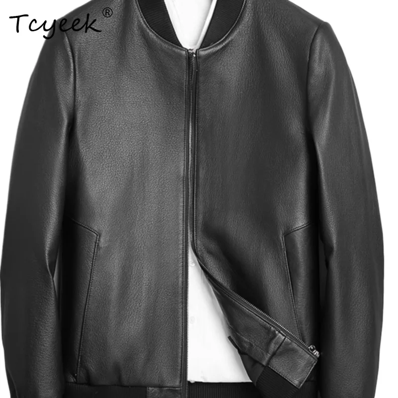 

Tcyeek из натуральной козьей кожи, осенне-зимняя элитная модная мужская куртка со съемным пуховым подкладкой и бейсбольным воротником, мужская куртка из натуральной кожи 가죽 자켓