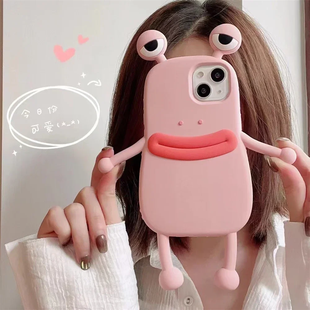 Super Cute 3D Long Legs Sausage Mouth Frog Silicon Case For iphone 15Pro Max 11 12 13 14Pro Xs Xr 7 8Plus X Soft Cover