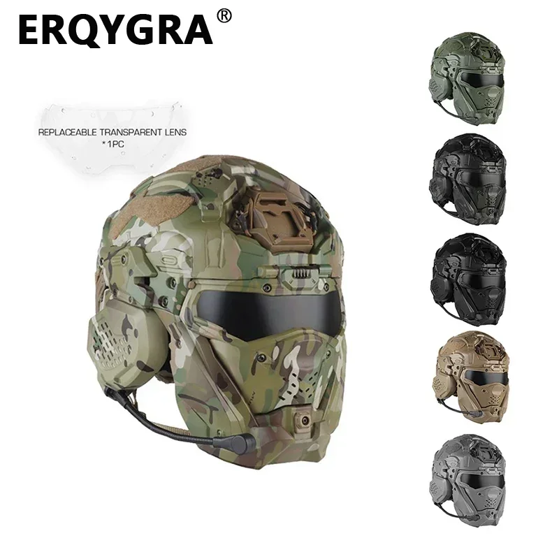 ERQYGRA-casco de asalto táctico W II, protector para Paintball Wargame, Airsoft, accesorios para caza al aire libre, equipo de auriculares integrados