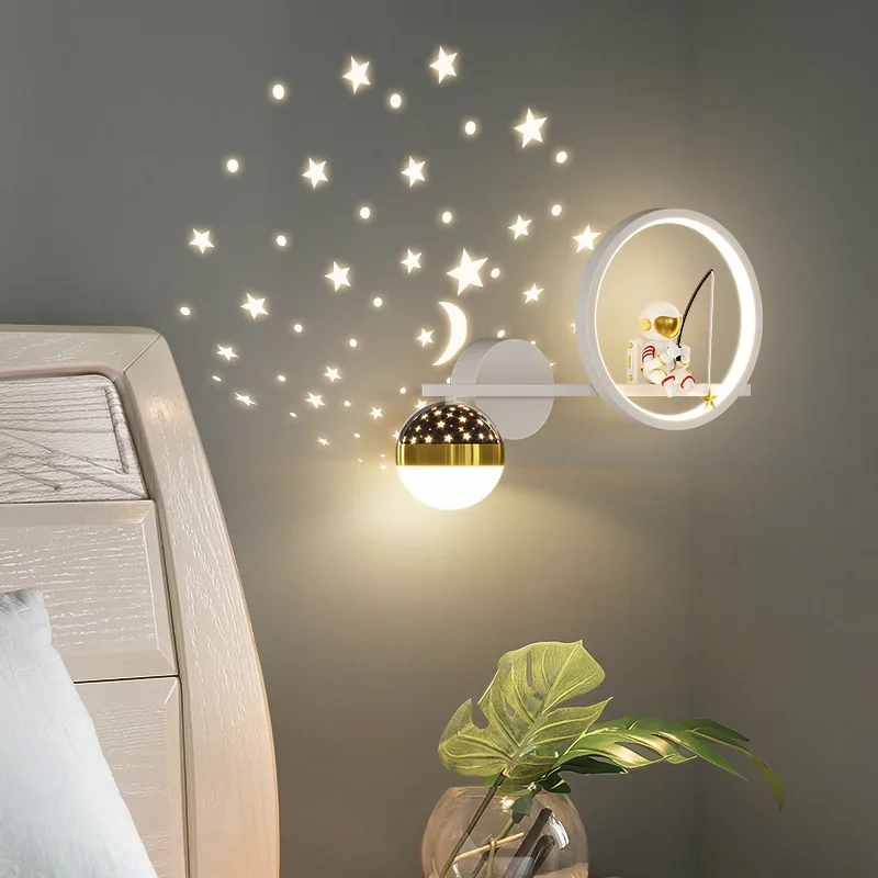 QUASHION-Modern Children Lâmpada de parede, Projetor Estrela, Decoração do quarto LED, Sconce Light, Astronauta, Kid Room, Nordic Luminária