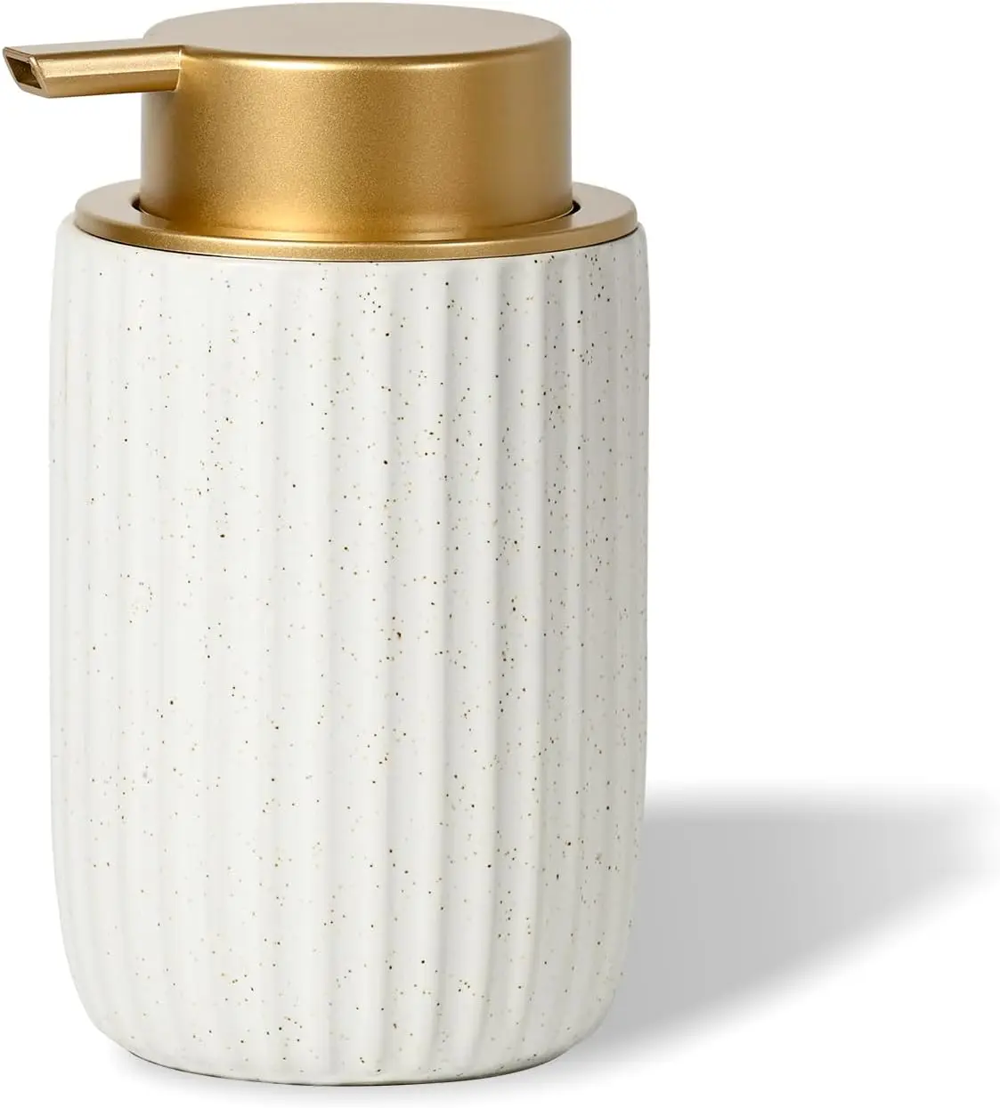 

Speckled White Ceramic Foam Soap Dispenser, 12 oz Refillable Pump with Gold Top for Bathroom or Kitchen