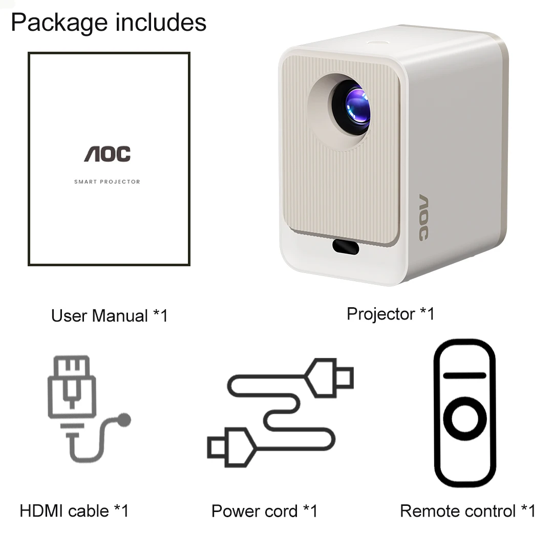 AOC T6 Plus Native 720P projector, 550 ANSI, Android 14, WiFi 6, BT5.4, autofocus, 5W ingebouwde luidspreker, draagbare home theater projector