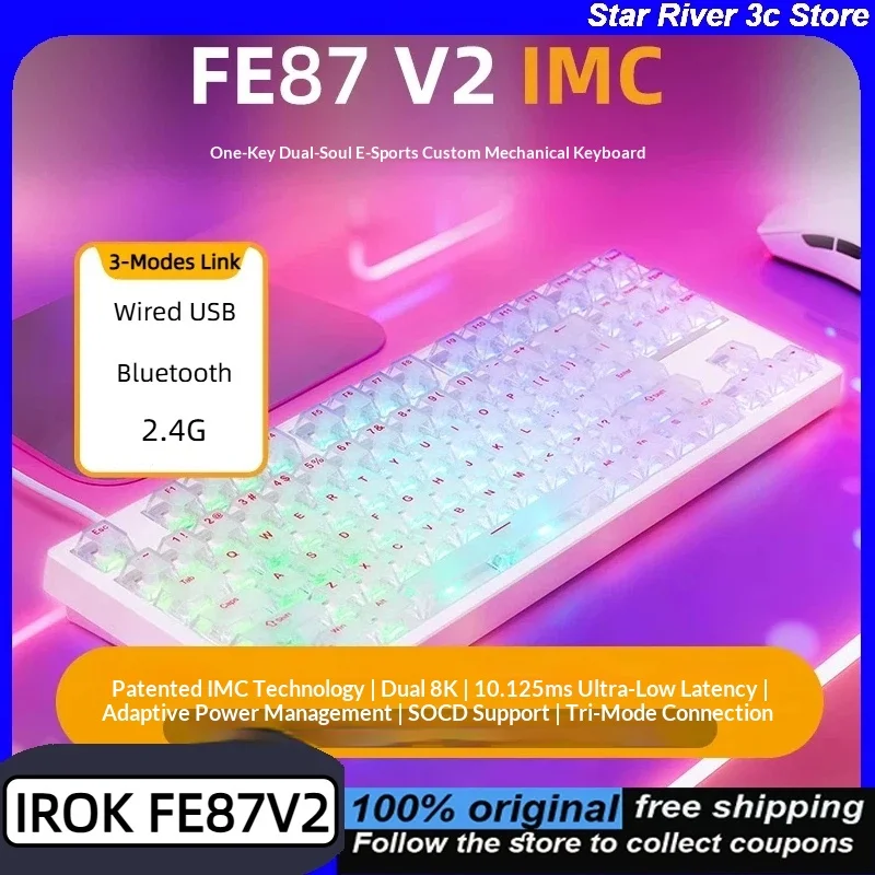 

IROK FE87V2 Bluetooth Wireless Keyboard Dual 8kHz Polling Rate 0.125ms Low Latency 2500h Long Battery Life ARGB Gaming Keyboards