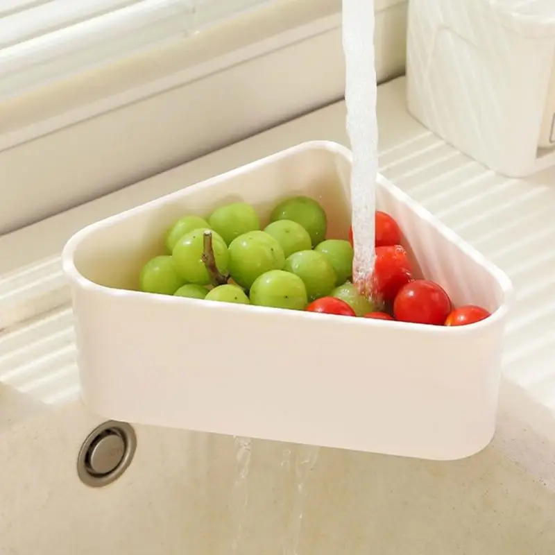 Hanging Sink Strainer Basket, Polypropylene Wide-Mouth Drainer with Perforated Body and Nonslip Pad for Washing M4YD