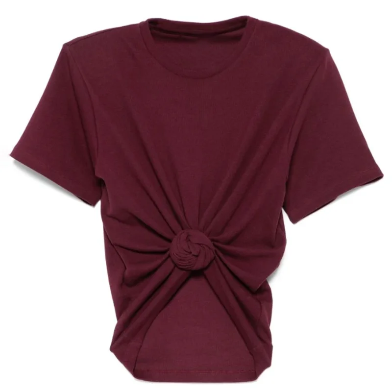 Dames T-shirt Nieuwe elastische gebreide slim-fit top met ronde hals en korte mouwen voor de zomer van 2022, puur katoenen crop top Dameskorset - afbeelding 2