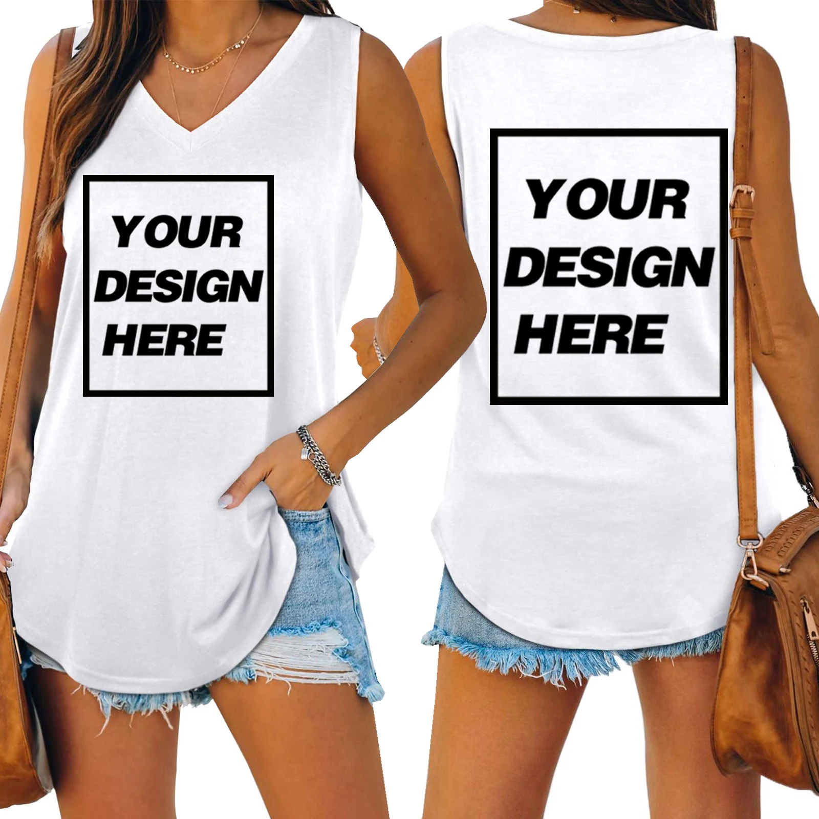 Custom Text Name Personalized Message Your Design Add Your Own Tank Top Women V-neck Loose Y2k Sleeveless Vest Top