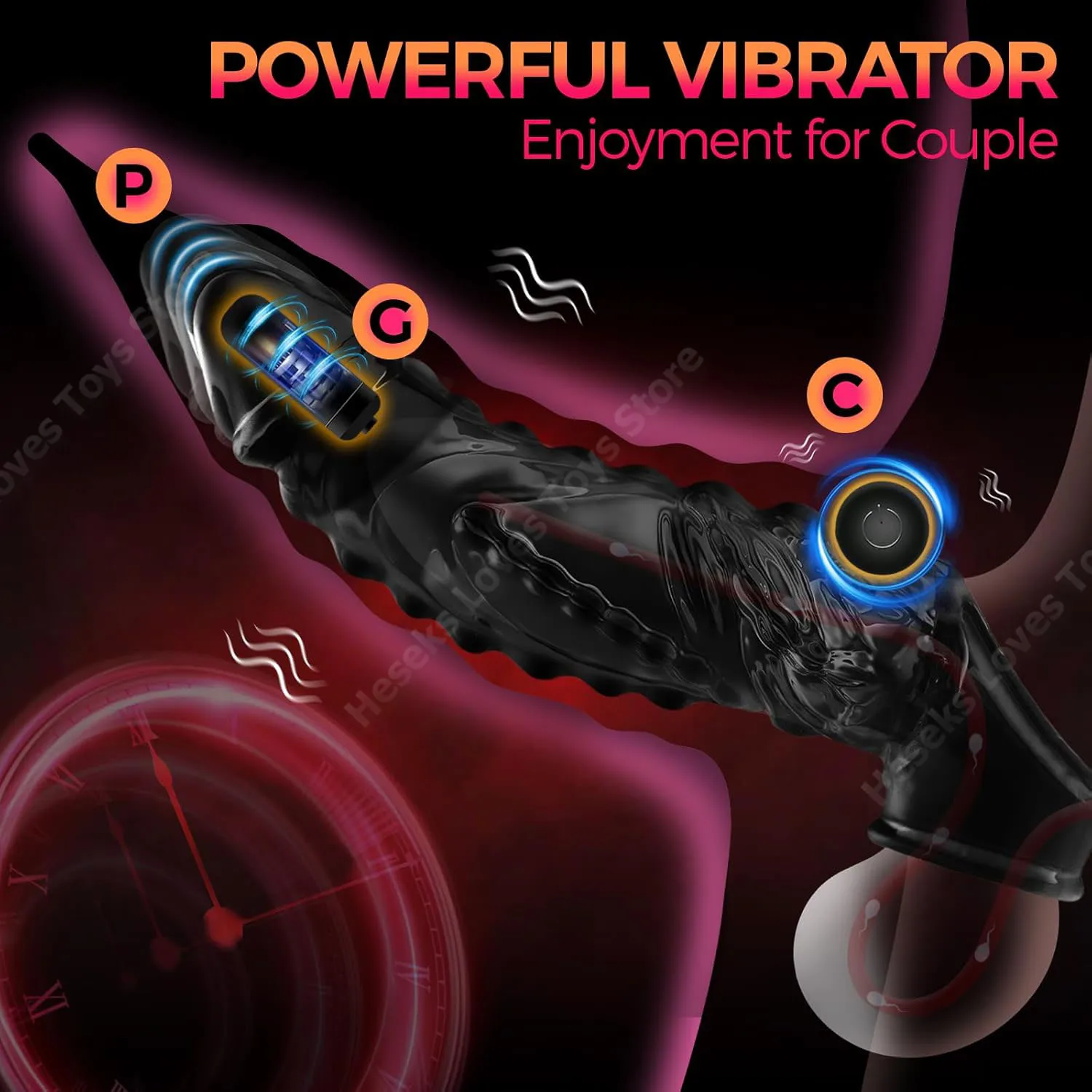 HESEKS 3 in 1 Black Clear Dragon Penis Extender Reusable Vibrating Penis Enlarger Dildos with Two Bullets Vibrators for Couple