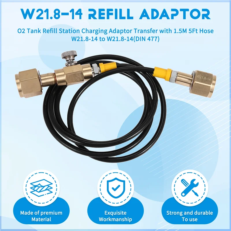 YWDZ-O2 Tank Refill Station Charging Adaptor Transfer With 1.5M 5Ft Hose W21.8-14 To W21.8-14(DIN 477)