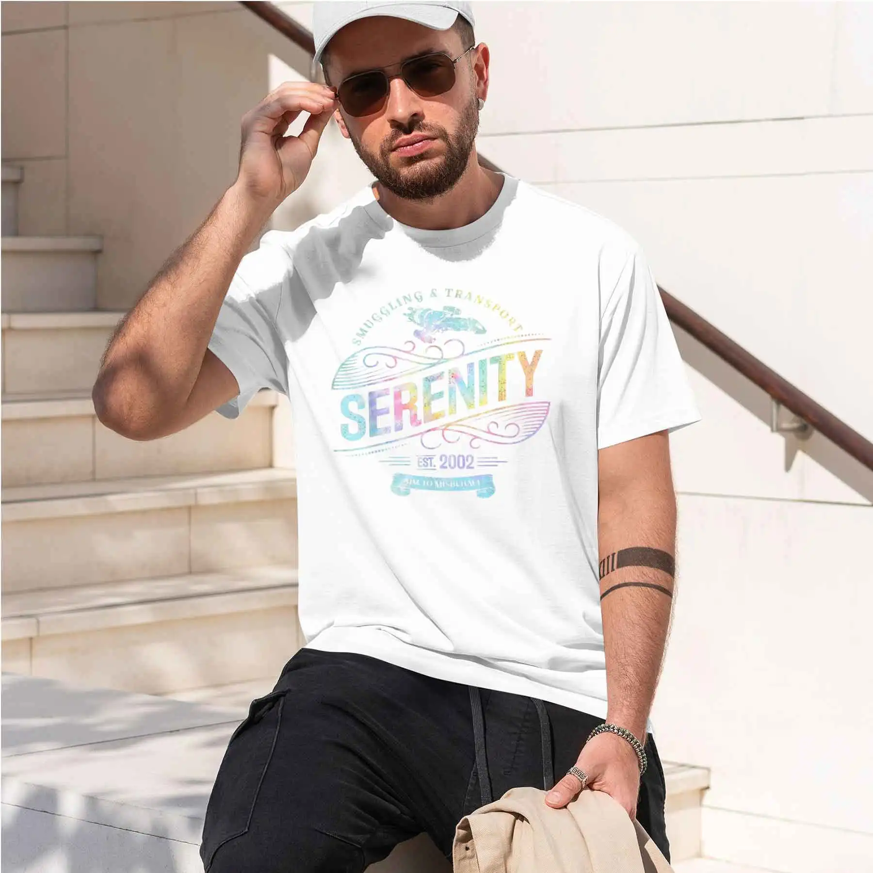 new printed T-shirt printed with  Men's Serenity Smuggling & Transport Themed T-Shirt 2002 Classic Movie Tie-Dye Print Top