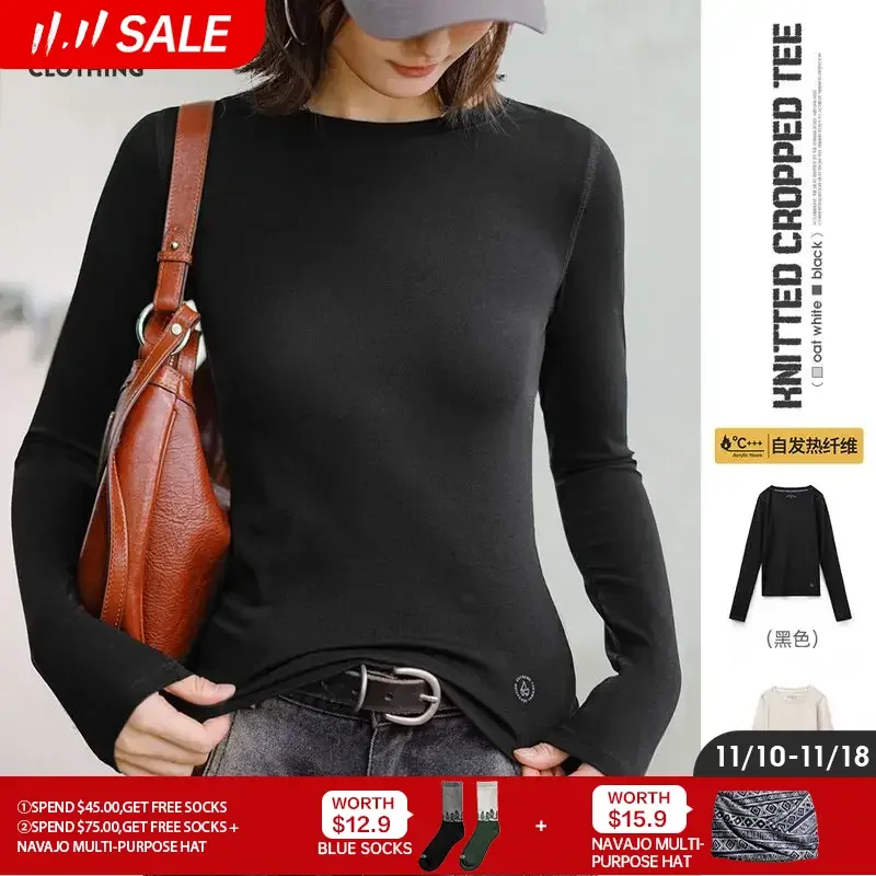 

Maden Knitted Solid Color Round Neck Bottoming Shirt Slim Fit Warm Inner Top Long-sleeved T-shirt for women's autumn and Winter