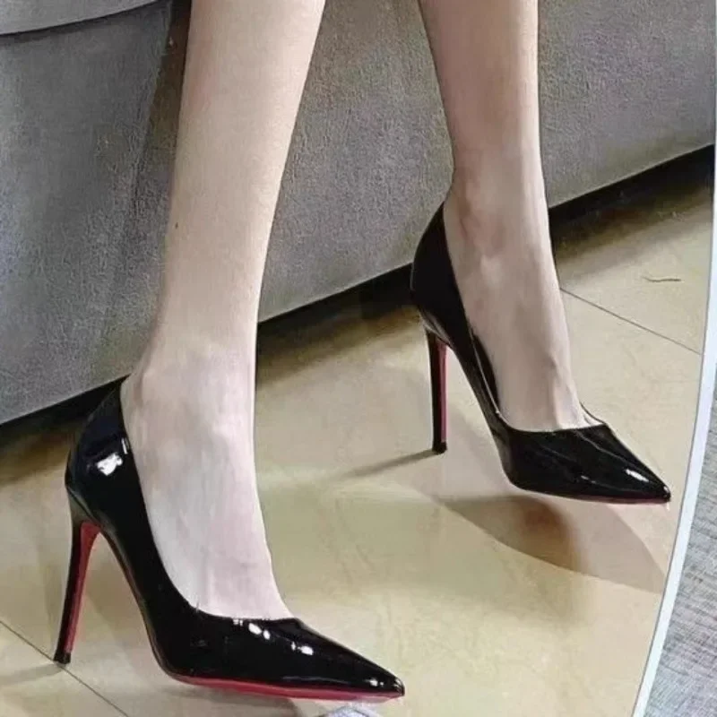 2025 New Women's High Heels Summer Sexy Pointed Stiletto Heels Fashion Patent Leather Solid Color Nightclub Stripper Party Shoes