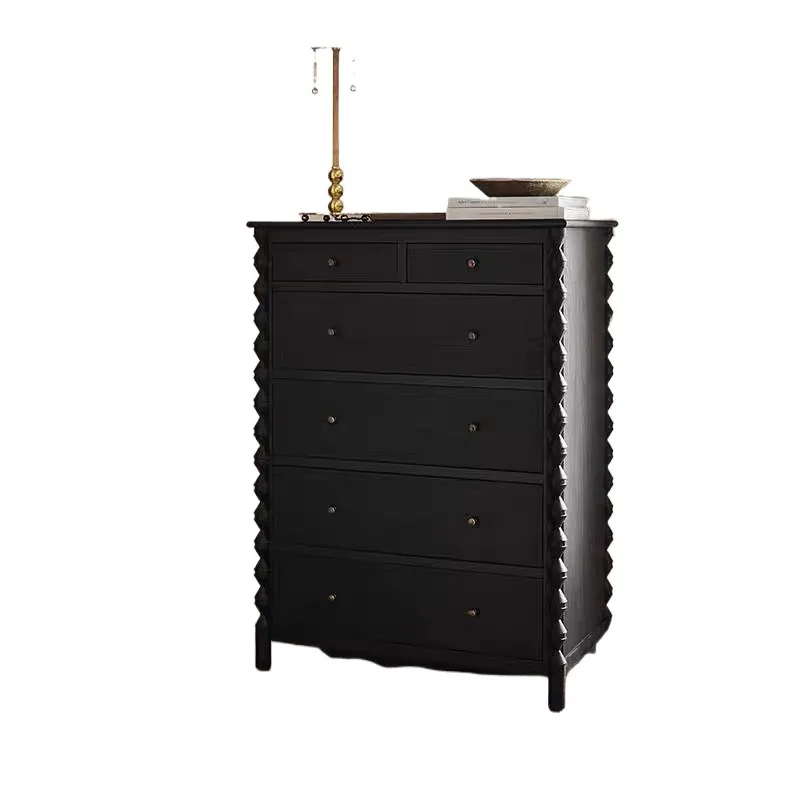 

American retro old solid wood eight-bucket cabinet antique bedroom bedside locker dresser with drawer storage cabinet