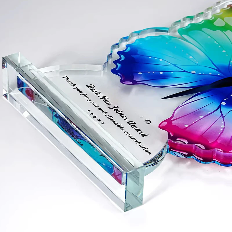 Customized Butterfly Crystal Trophy Color Printing Music Annual Meeting Award Outstanding Employee Souvenir Home Decoration, 1Pc