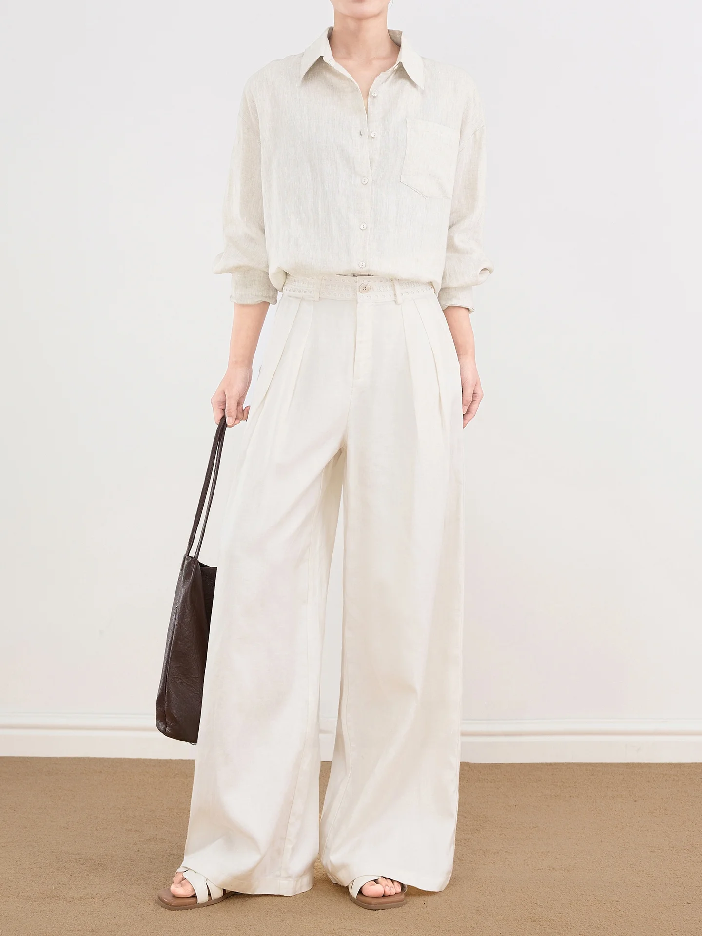 

Casual Lassen Women's Wide Leg Pants Linen Drapey Thin Straight Cut Comfortable Not Sticky Leisure Pants High Waist