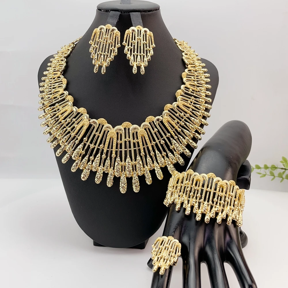 

Italian Dubai Simple Style Big Bold Necklace Luxury Quality African Bride Jewelry Set For Women Party Gifts FHK29080