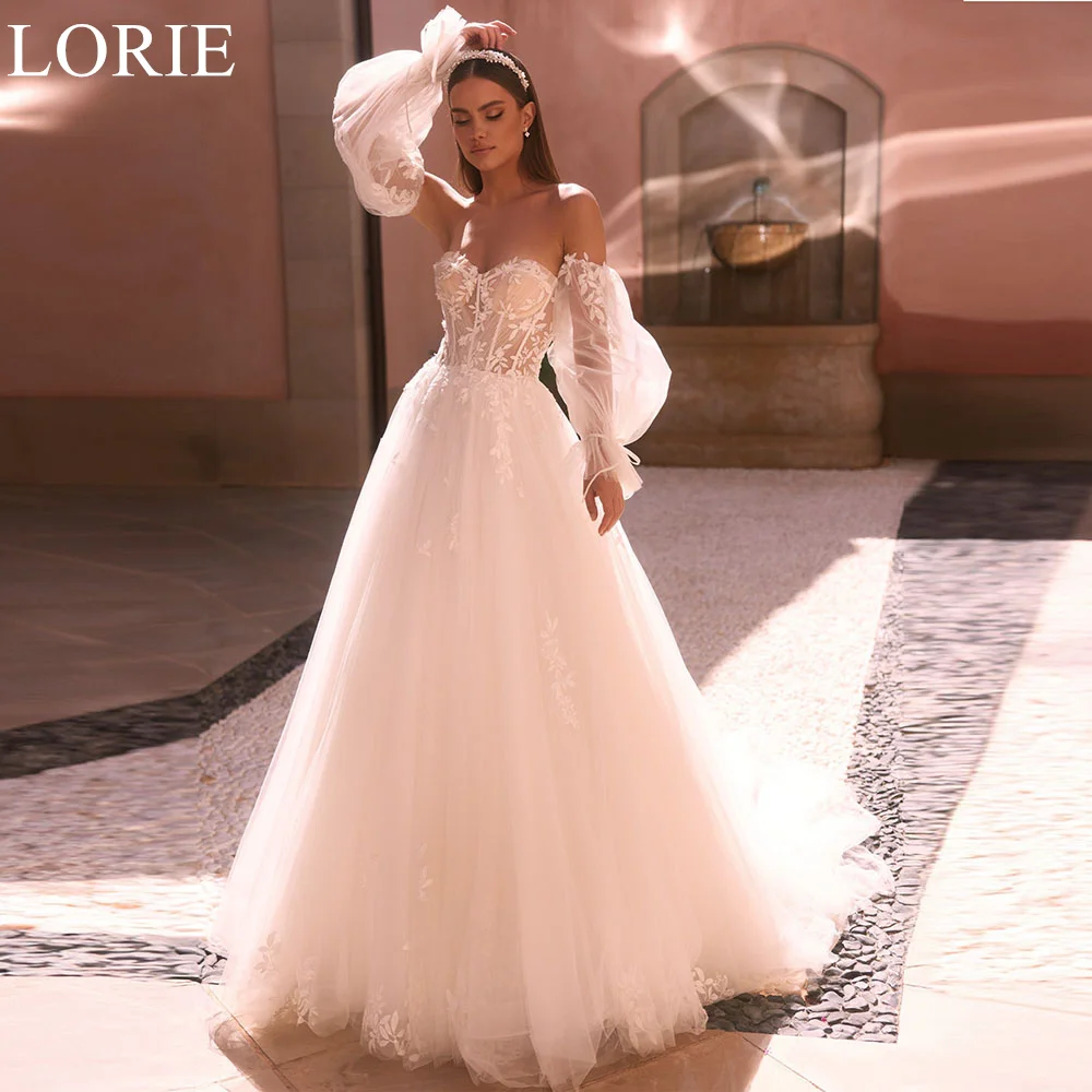 

LORIE Sweetheart A-Line Backless Wedding Dresses Puff Sleeves Lace Appliques 2024 Luxury Bridal Gown Vestido De Noiva Customized