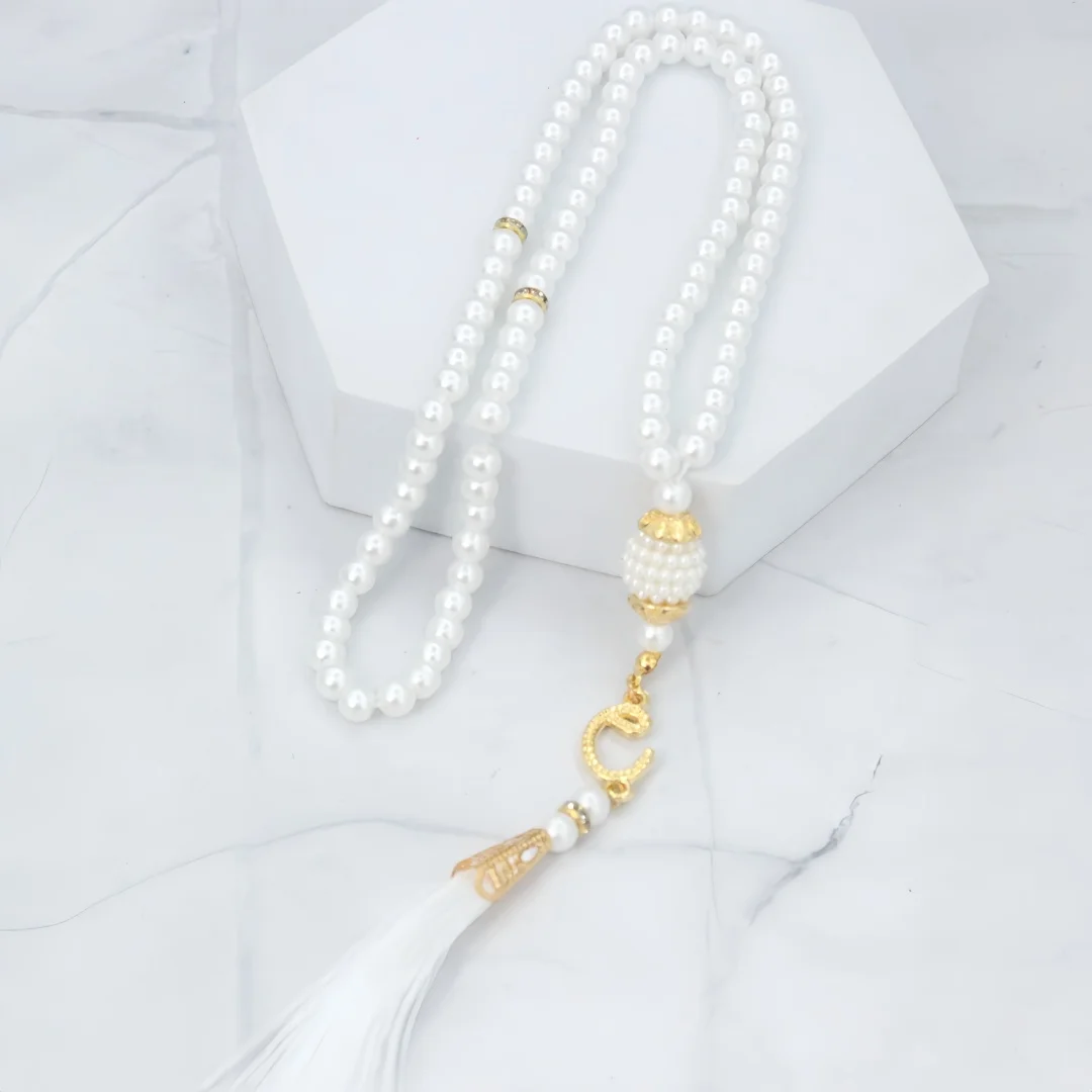 6mm 99 Imitation Pearl Tasbih Muslim Prayer Beads Islamic Rosary Beads Elegant Gift for Hajj Umrah